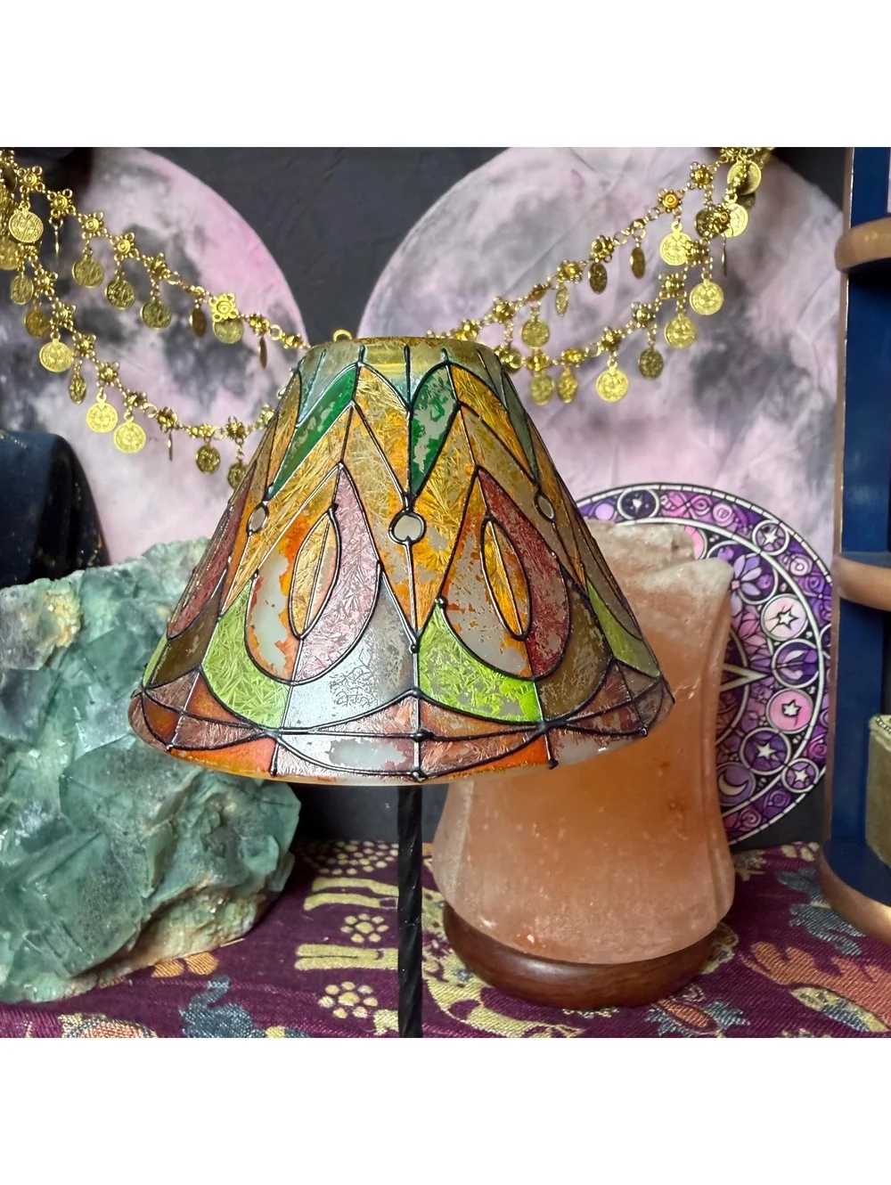 Stained Glass Style Tealight Candle Vintage Votive Stand